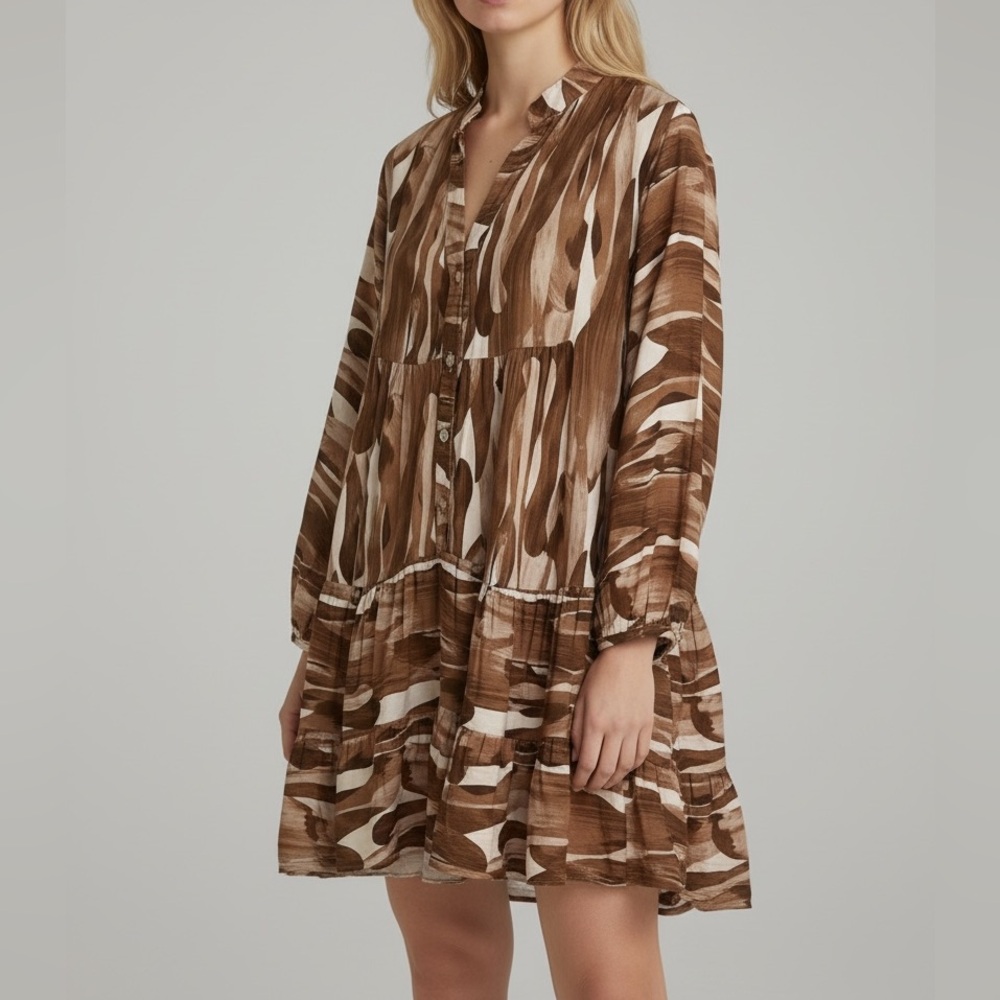 Made in Italy Stylish Brown Patterned Boho Dress